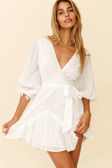 Flyin' Solo Fringe Trim Waist Tie Dress White