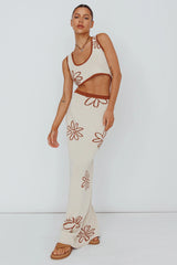 Sunland Knit Crop Top Flower Oat Mocha