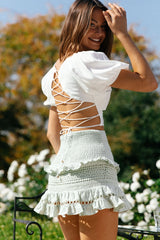 Rhode Puff Sleeve Strappy Back Crop Top White