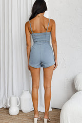 Lyric Cami Strap Zipper Front Romper Denim Blue