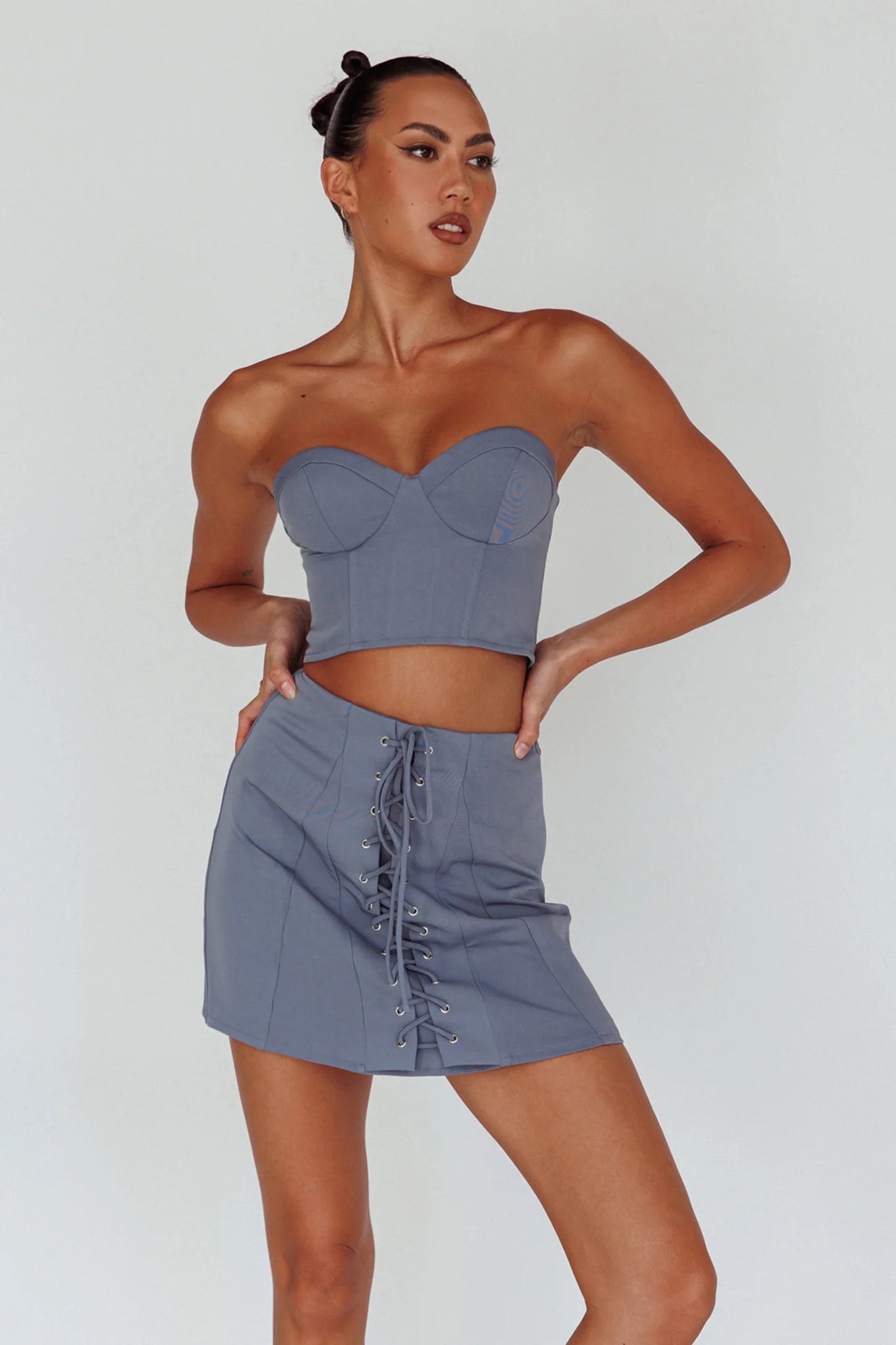 Ventura Lace-Up Skirt Suit Grey