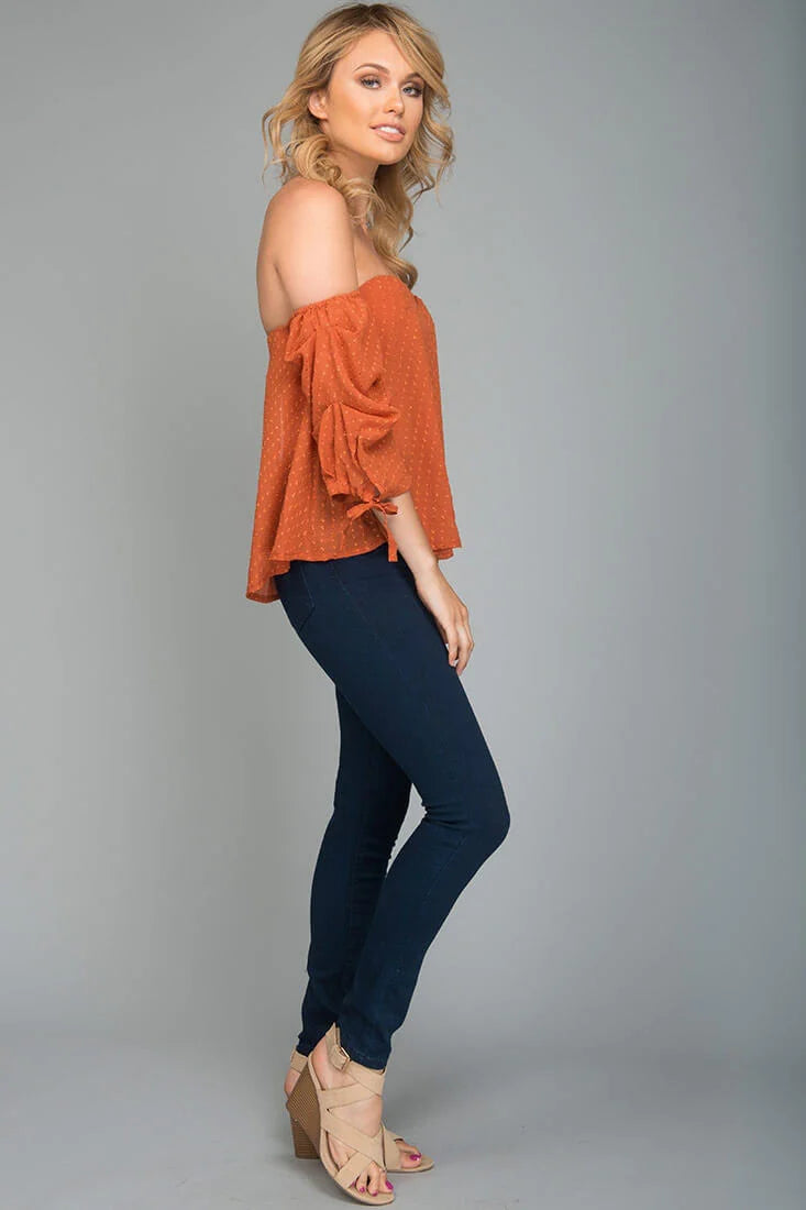 Lana Heart Shaped Off the Shoulder Top Rust