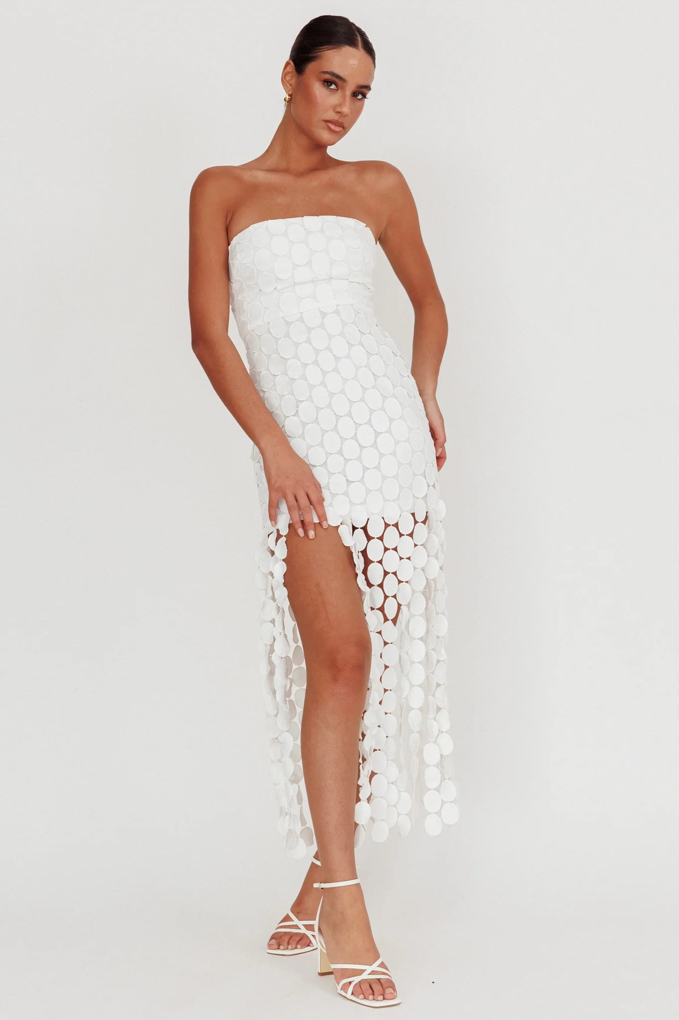 Elio Circle Trim Strapless Mini Dress White