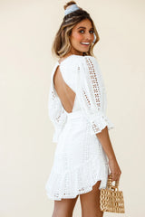Sweet Sunshine Cut-Out Back Embroidery Dress White
