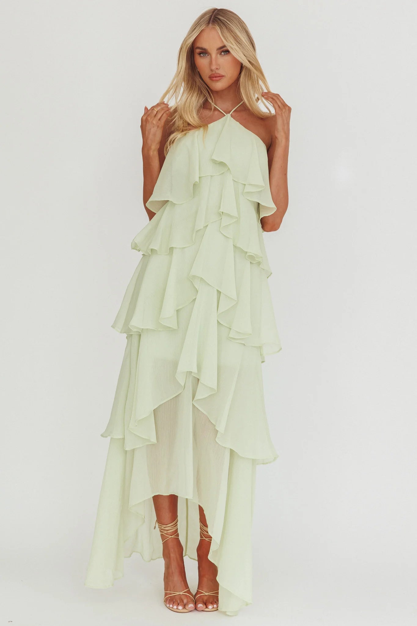 Darylyn Tiered Ruffle Maxi Dress Sage