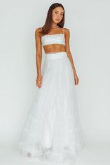 Mavis Mesh Overlay Maxi Skirt White