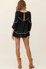 Marionette Three-Quarter Sleeve Pom-Pom Top Black