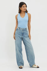 D'Lila V-Neck Ribbed Knit Top Baby Blue