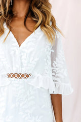 Caspar Leafy Embroidered Dress White Tall
