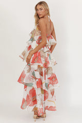 Darylyn Tiered Ruffle Maxi Dress Floral Red