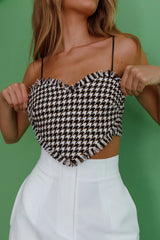 Miss Fine Heart Crop Top Houndstooth Black