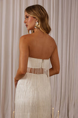 Golden Nights Long Fringe Top White