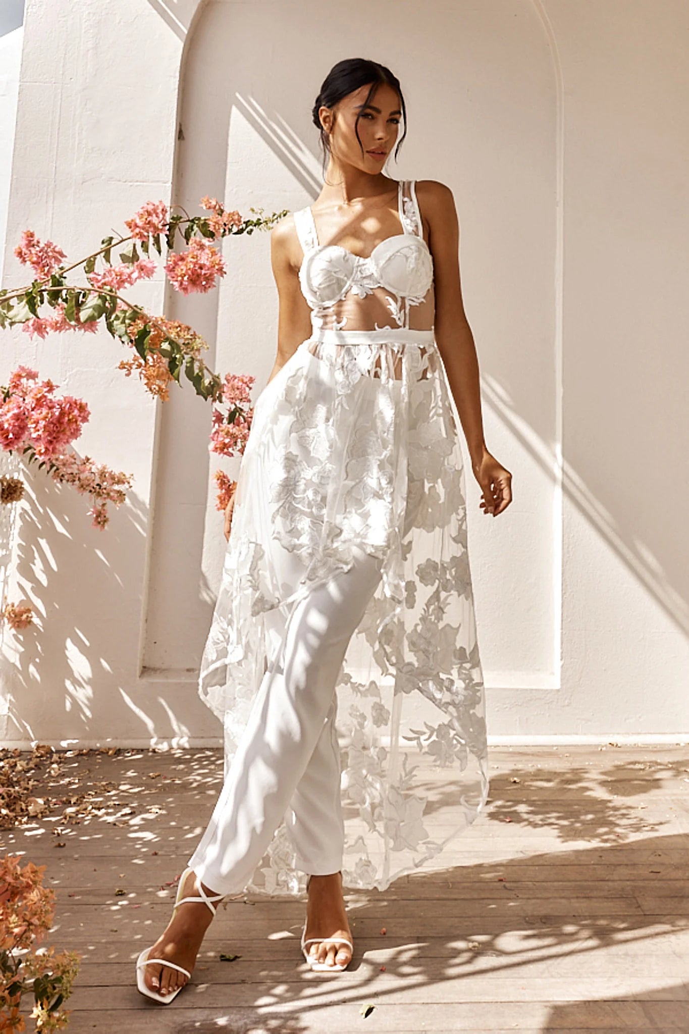 Moonlight Tango High-Low Mesh Top White
