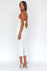Well Versed Pleated Bust Textured Maxi Dress Off White