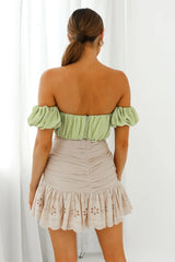 Bisous Sweetheart Neckline Ruched Off-Shoulder Crop Top Apple