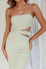 Glisten Cut-Out Buckle Waist Midi Dress Pistachio