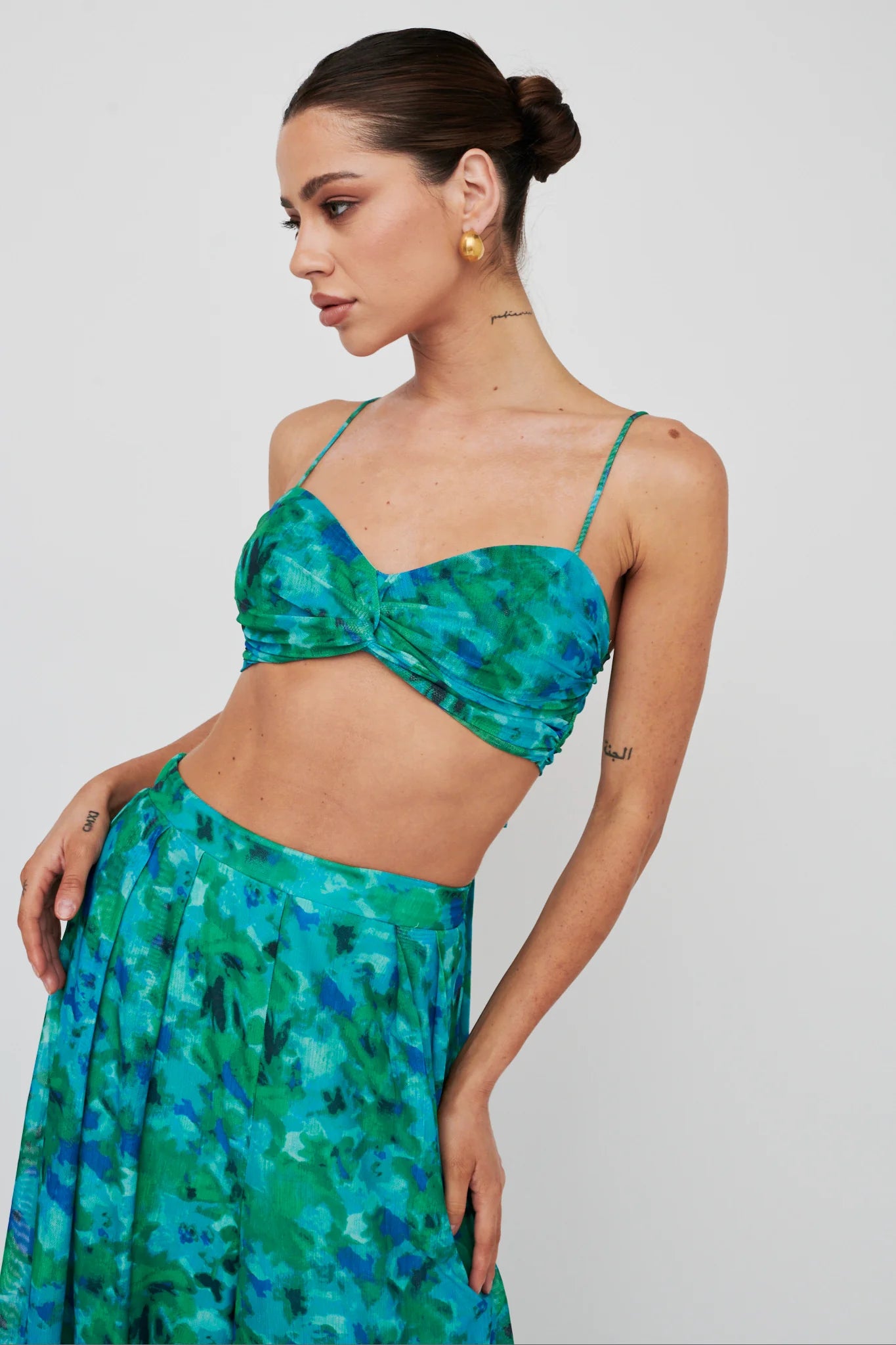 Tammi Tied Back Crop Top Floral Green