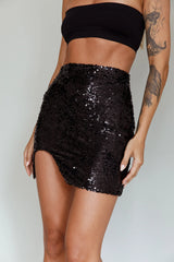 Luna Heart Sequin Mini Skirt Black