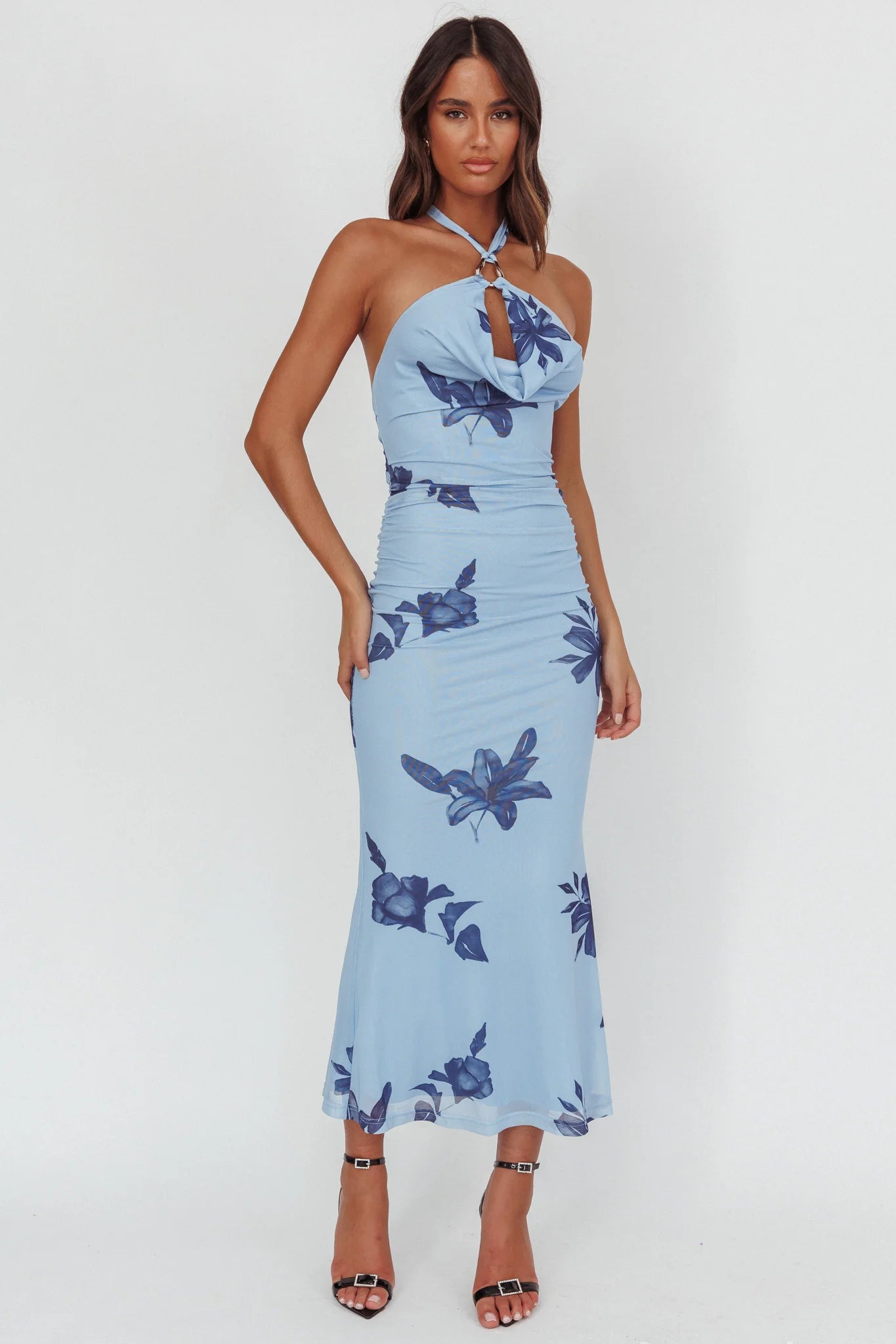 One Night Cowl Halterneck Maxi Dress Lily Blue