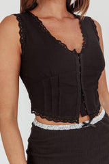 Walkaway Lace Trim Hook & Eye Top Black