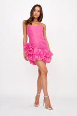 L'amour Toujours Frill Accent Mini Dress Hot Pink