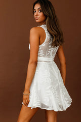Glorious Day Thick Strap Godet Hem Embroidery Dress White
