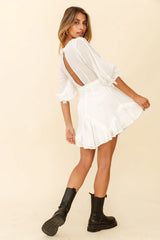 Flyin' Solo Fringe Trim Waist Tie Dress White