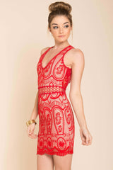 Paris Lacey Bodycon Dress Red