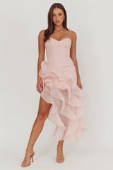 Charmayne Asymmetric Ruffle Trim Maxi Dress Pink