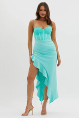 Doe Eyed Lace Bodice Split Dress Teal