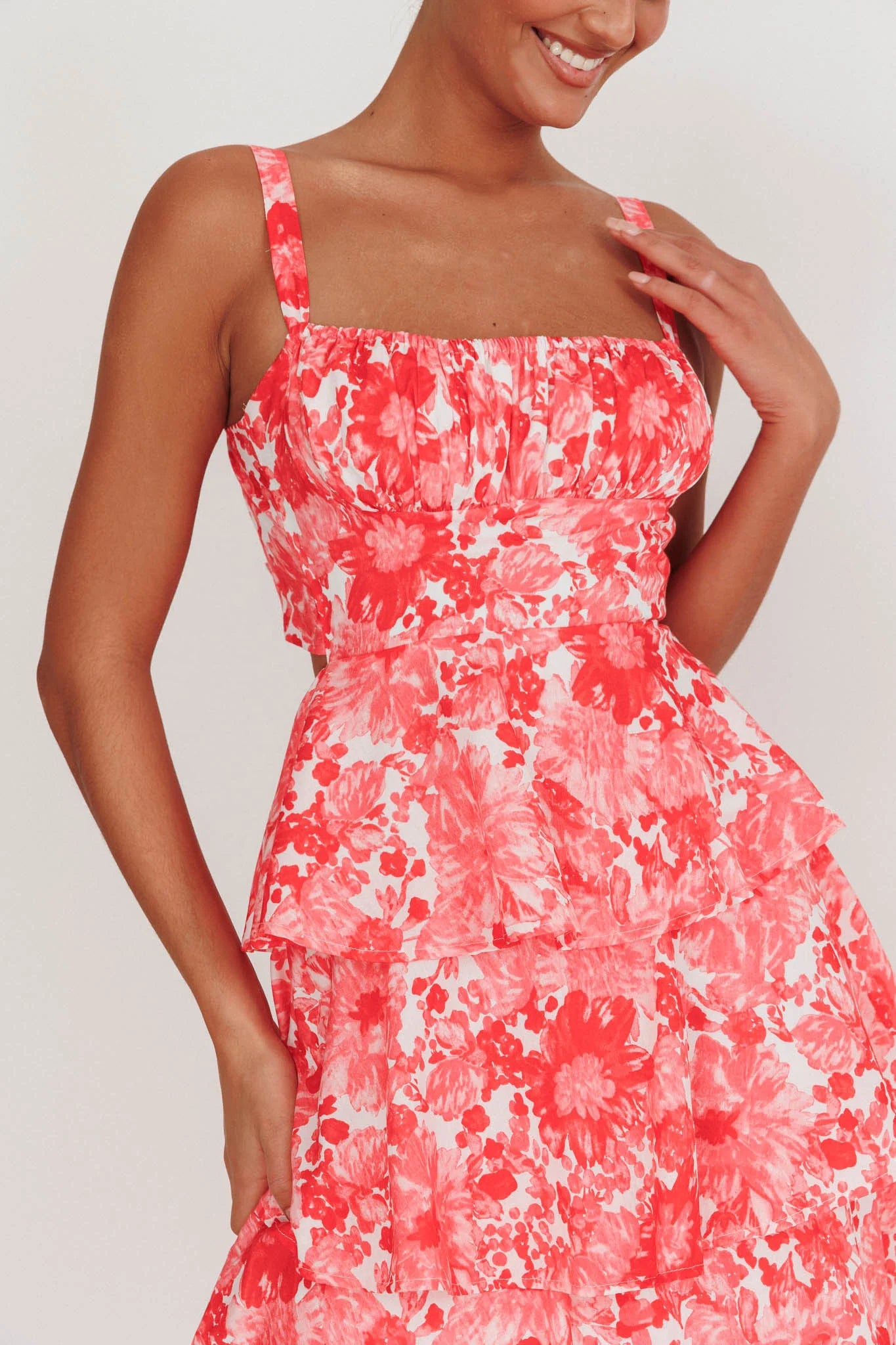 Provence Bloom Tiered Floral Maxi Dress Pink