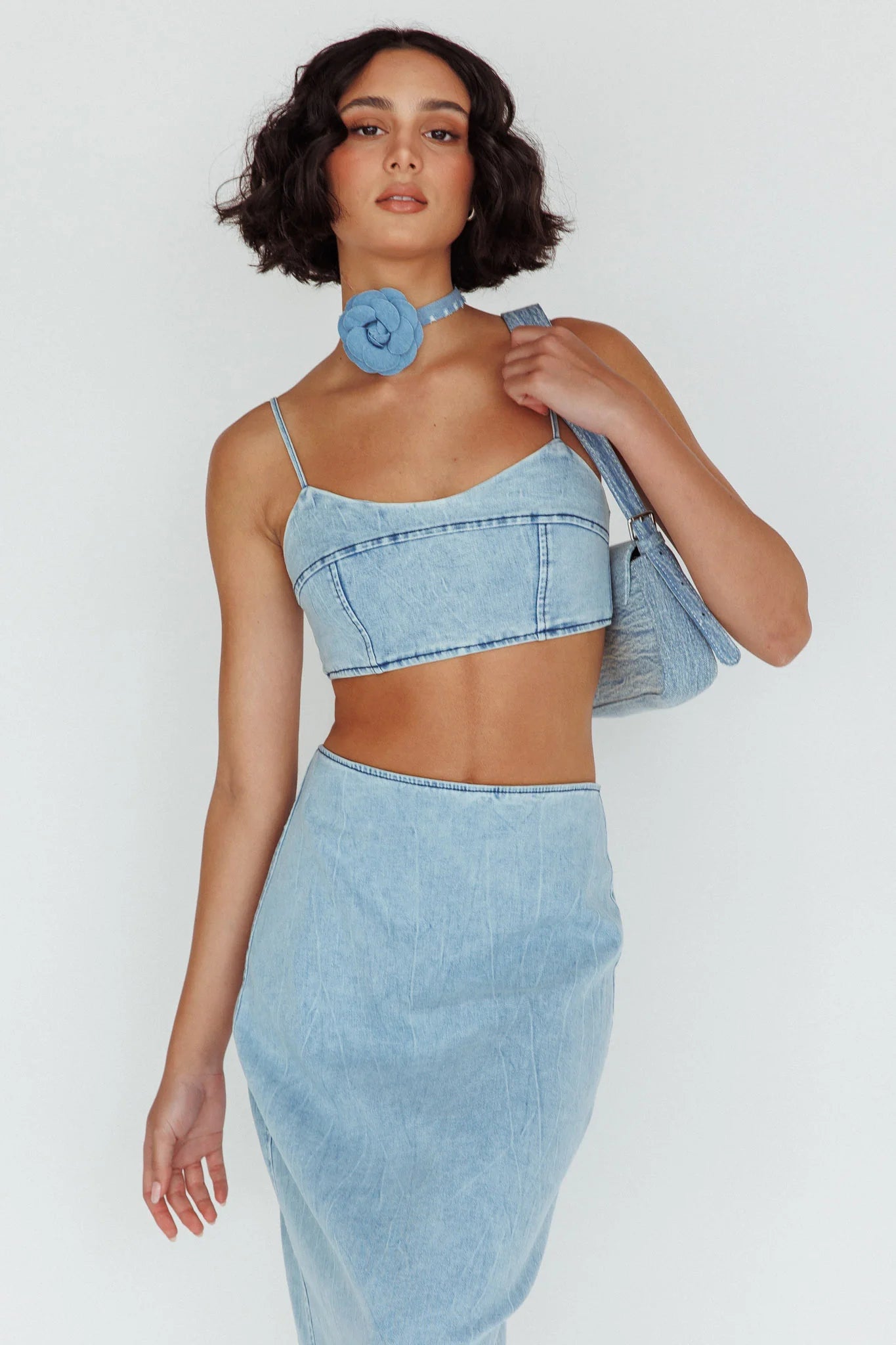 The Moment Cami Strap Crop Top Denim