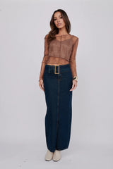 Genovia Long Sleeve Lace Top Brown