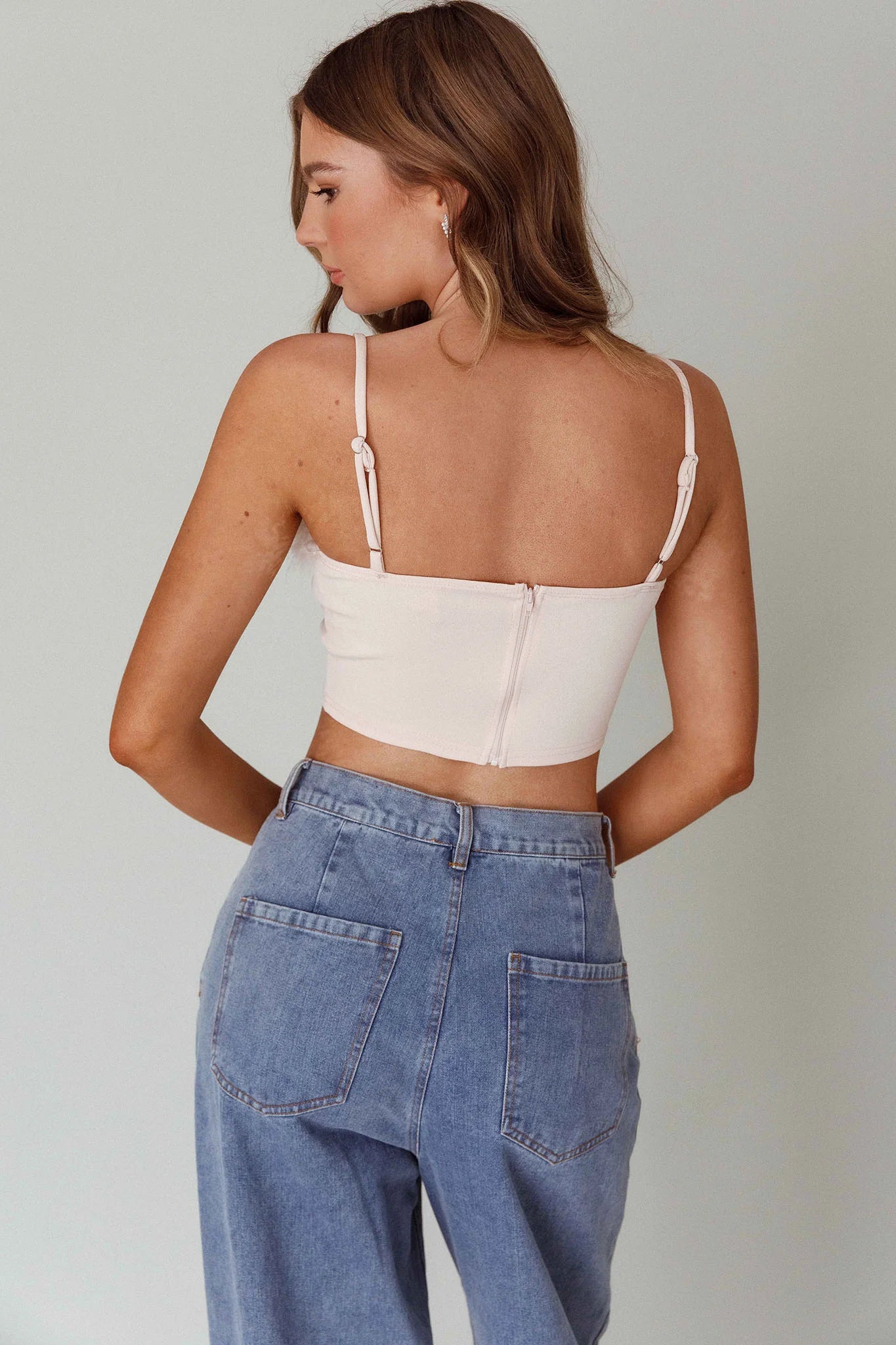 Jovi Feather-Trim Crop Top Nude