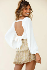 Love Like This Balloon Sleeve Open Back Crop Top White