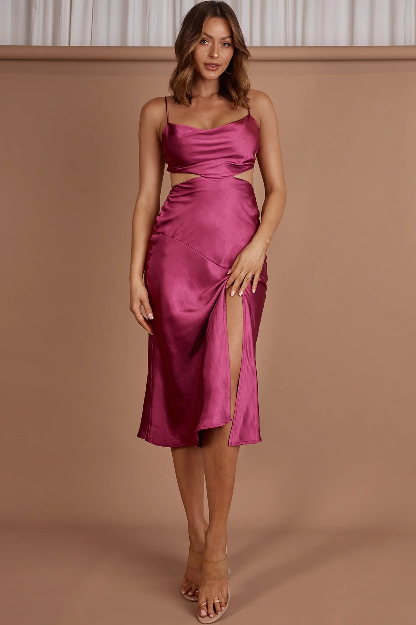 Midnight Muse Strappy Back Midi Dress Fuchsia