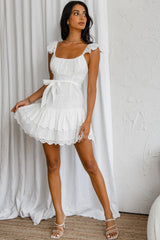 Fairytale Ending Ruffle Strap Eyelet Dress White