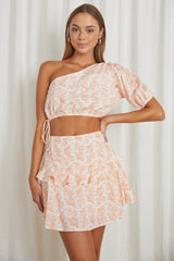 Georgette Frill Trim Skirt Floral Orange