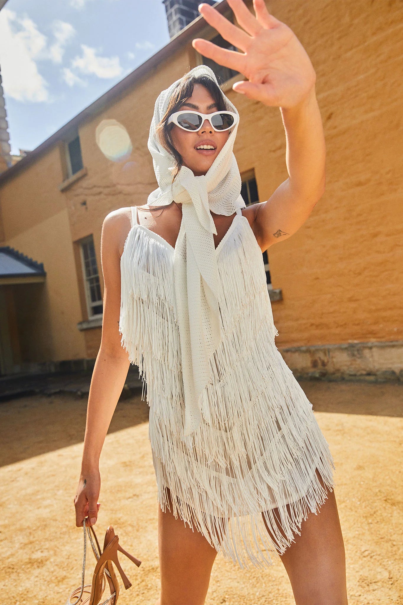 Vintage Charm Fringe Mini Dress White
