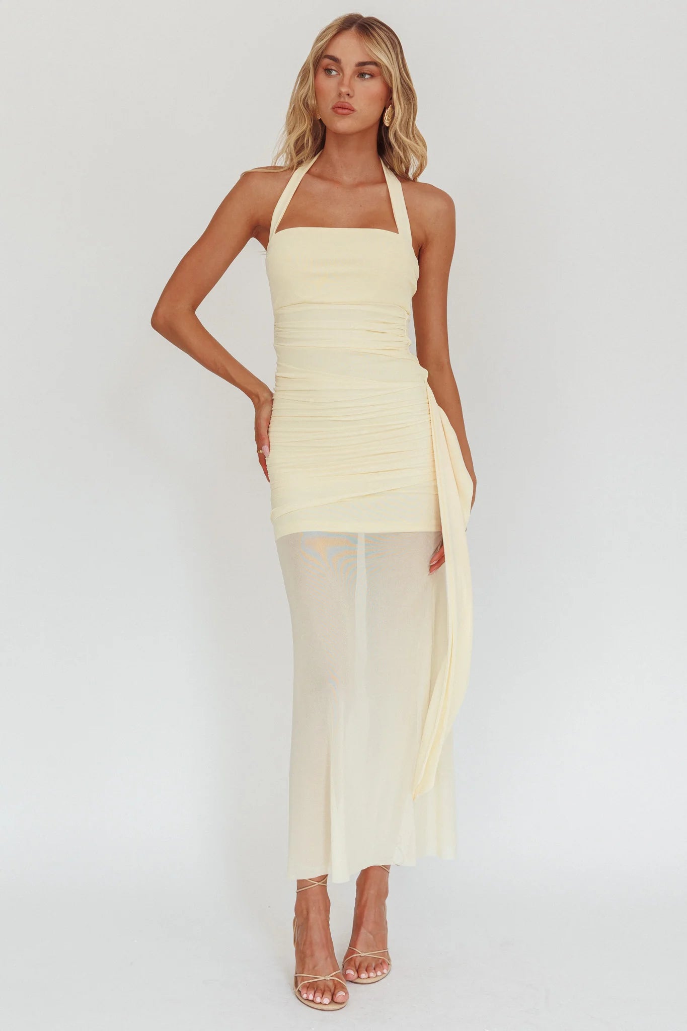 Rebekkah Halterneck Side Sash Maxi Dress Butter