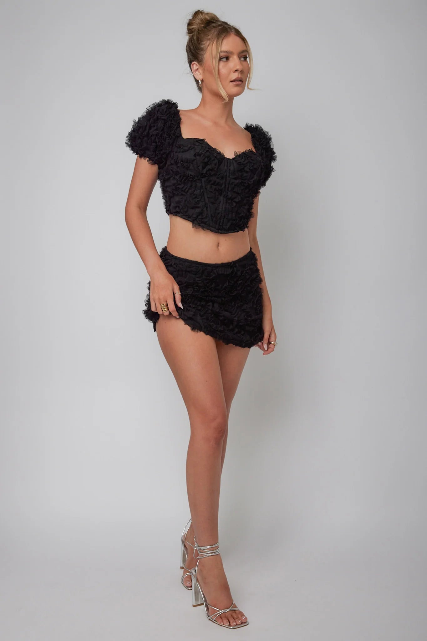 Cielito Embellished Crop Top Black