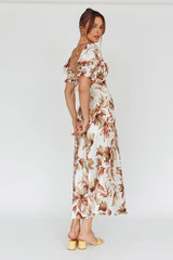 Brigita Tied Back Midi Dress Floral Brown