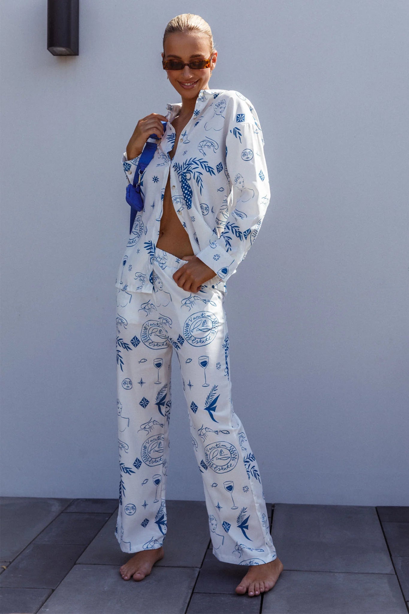 Weekend Bliss Pants Printed White
