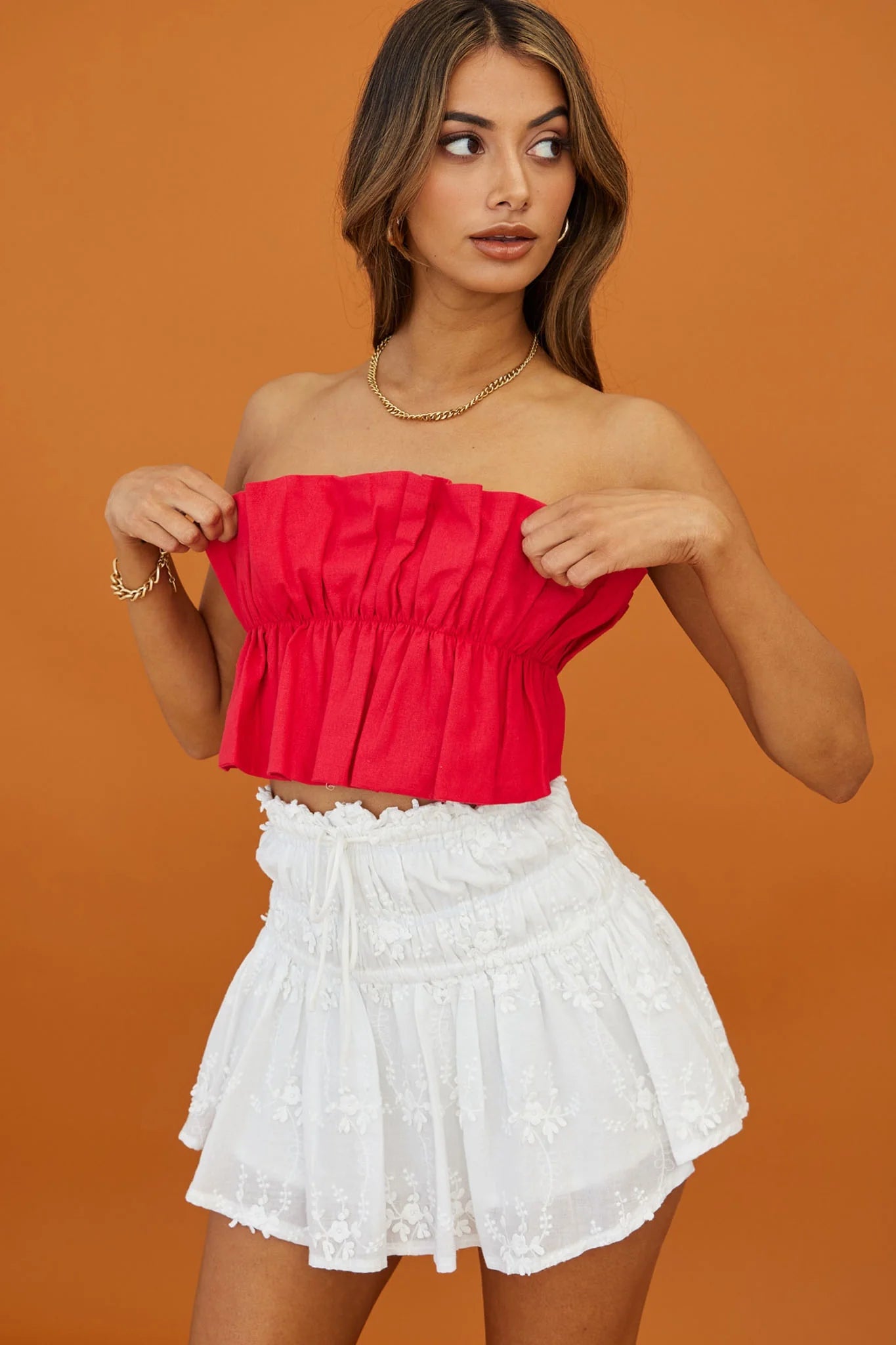 Thea Ruffle Crop Top Red