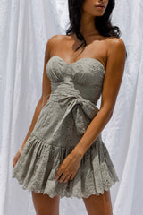 Celeene Sweetheart Neckline Flounce Hem Eyelet Mini Dress Pistachio