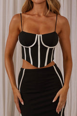 Ferrera Piping Trim Crop Top Black