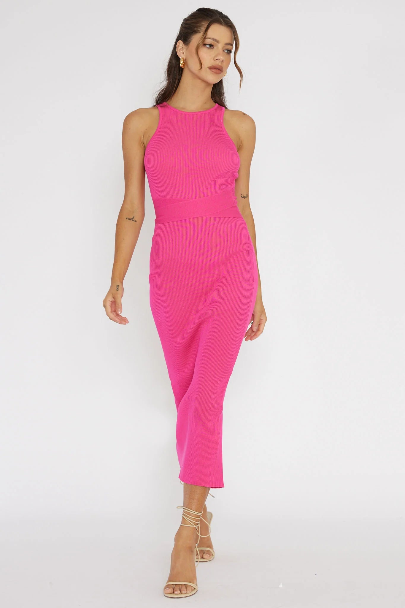 Charmed Me Ribbed Knit Midi Dress Hot Pink