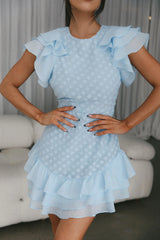 Destined To Be Ruffle Mini Dress Textured Blue