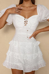 Beach Bliss Lace-Up Bust Eyelet Dress White
