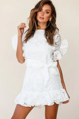 Coolum Ruffle Sleeve Dress White